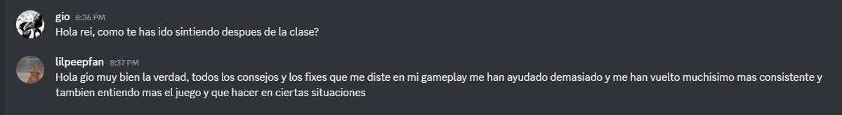 Conversación con lilpeepfan: VCL LAN · más consistente — coaching de Gio